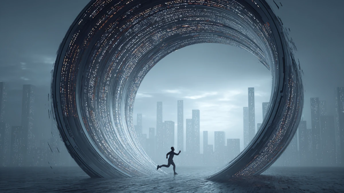 Person running inside a code hamster wheel
